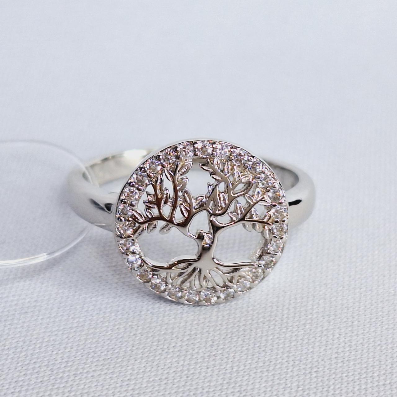 Кольцо Италия L24 серебро с родием вставка фианит вид дерево в круге - фото 1 - id-p115059293