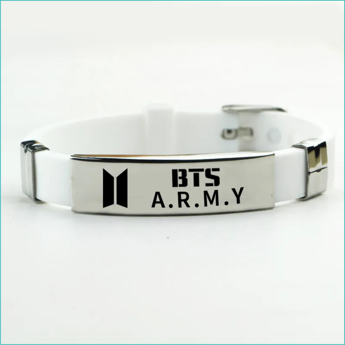 Силиконовый браслет "BTS A.R.M.Y" (Размер регулируемый) белый - фото 2 - id-p115059334