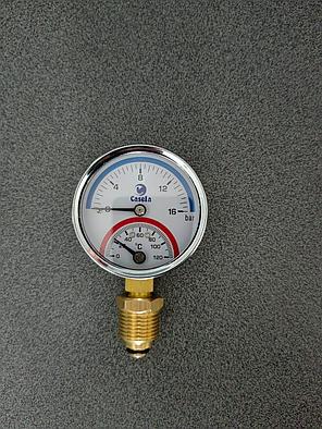 Термоманометр с боковым подключением D63mm, 16bar, 120*C, фото 1