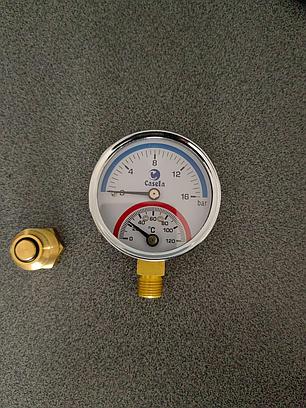 Термоманометр с боковым подключением D63mm, 16bar, 120*C, фото 3