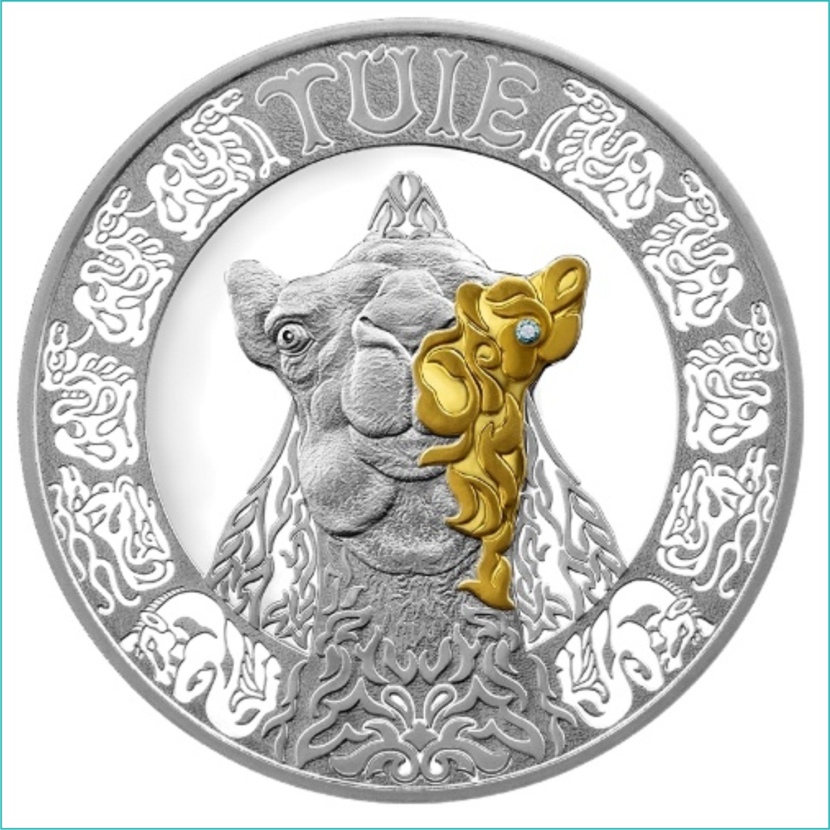 Монета "Верблюд - TUIE" 500 тенге (Серебро 925 с позолотой) - фото 1 - id-p115061897
