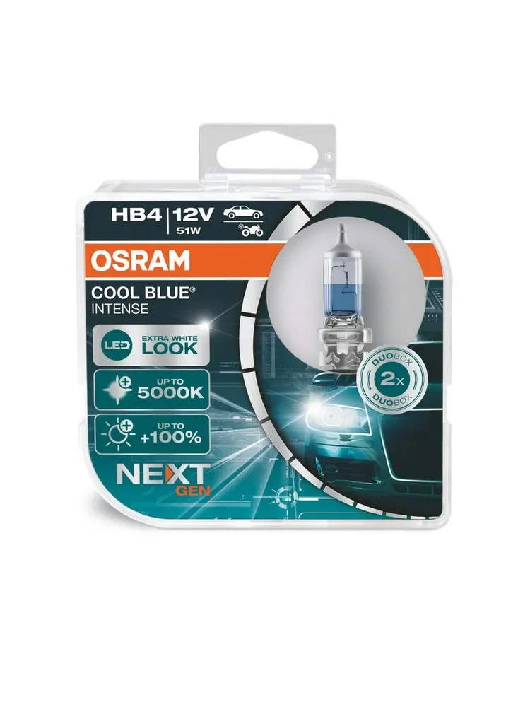 Автомобильные галогенные лампы Osram HB4 (P22d) COOL BLUE INTENSE Next Gen, 5000К, +100% света, 12V, 51W - фото 1 - id-p115097947