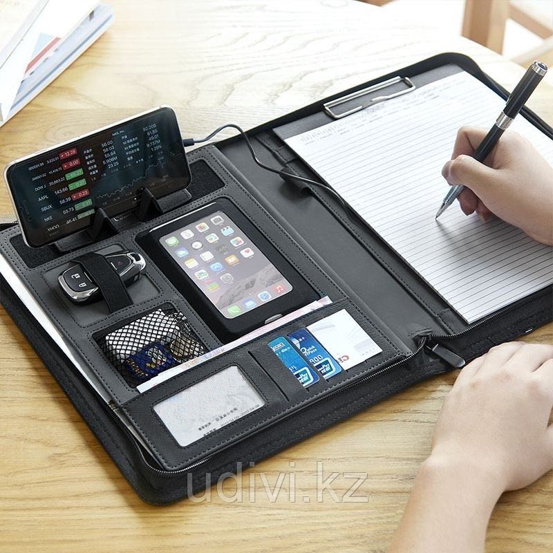 Папка блокнот с пауэрбанком, флешкой и беспроводной зарядкой, фото 1