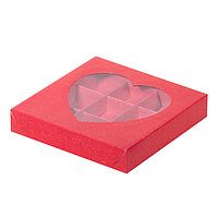 Коробка для конфет с окошком сердце 155*155*30 мм (9) (красная матовая)