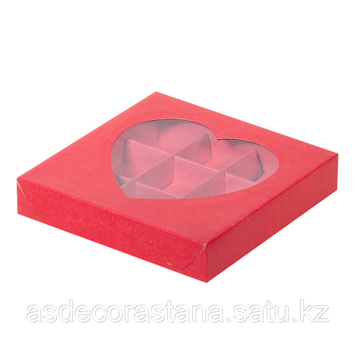 Коробка для конфет с окошком сердце 155*155*30 мм (9) (красная матовая) - фото 1 - id-p115114214