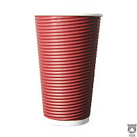 Бумажный стакан двухслойный Horizontal 400мл красный / 25 штук в упаковке