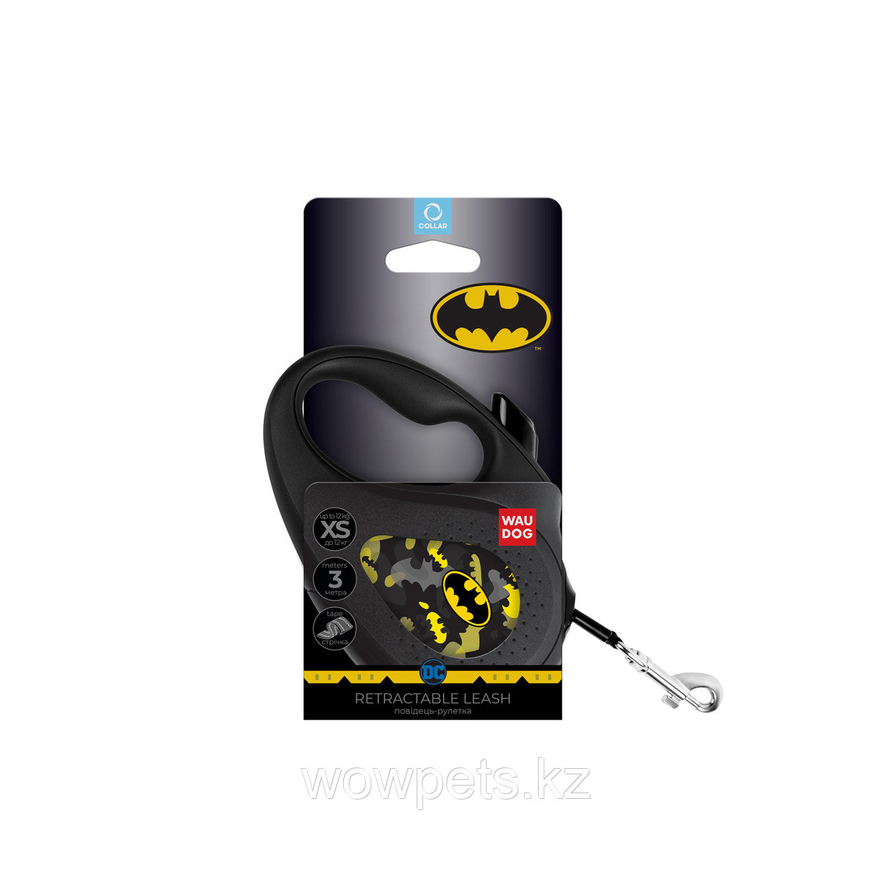 Поводок-рулетка для собак WAUDOG R-leash, рисунок "Бэтмен узор", (до 12 кг Д 3 м) - фото 3 - id-p115121854