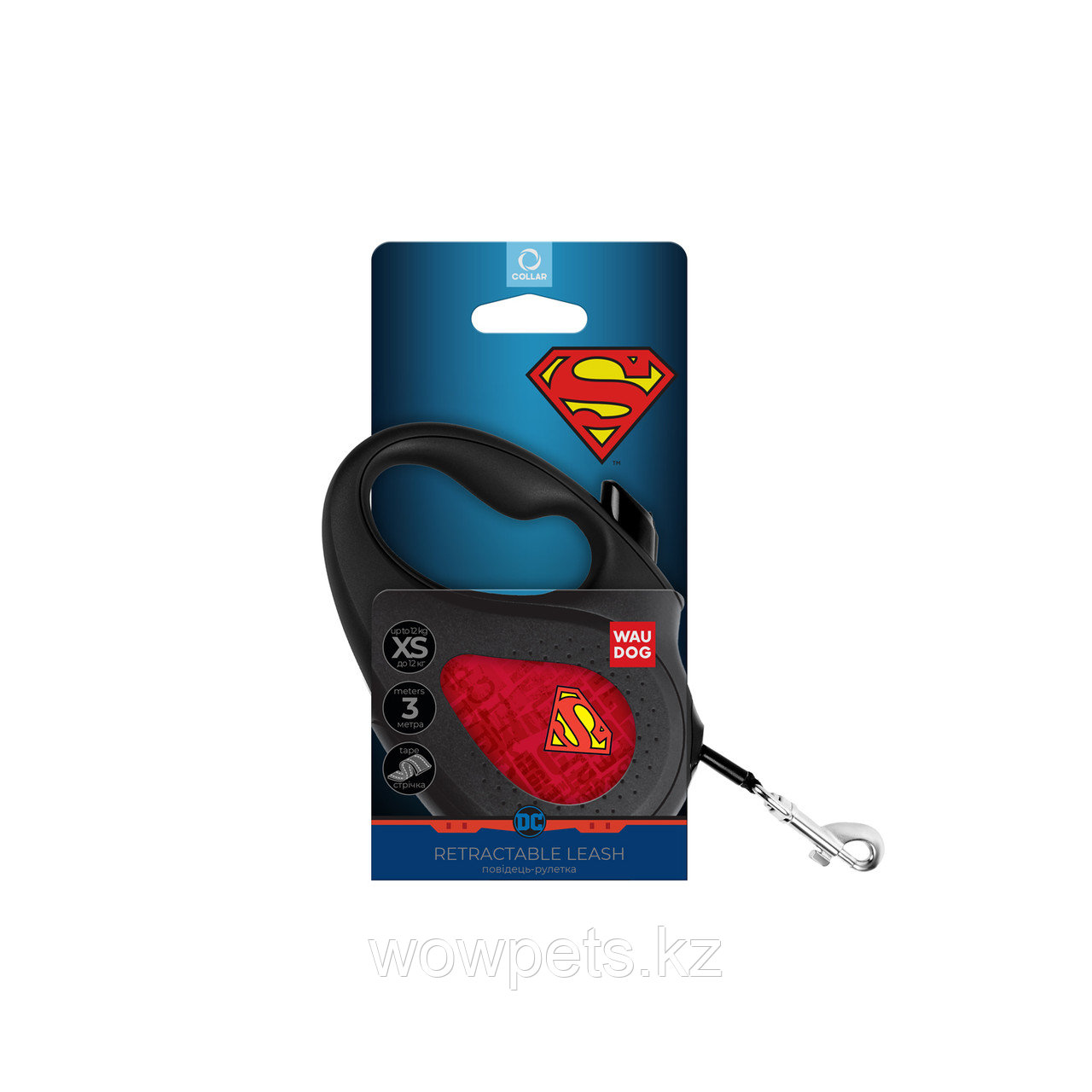 Поводок-рулетка для собак WAUDOG R-leash, рисунок "Супермен красный", (до 12 кг Д 3 м) - фото 2 - id-p115121904