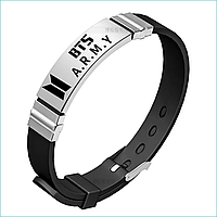Силиконовый браслет "BTS A.R.M.Y" (Размер регулируемый) черный