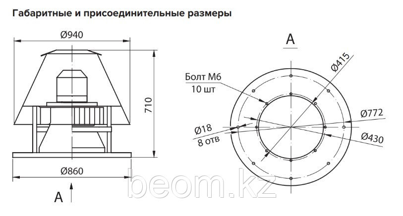 Вентилятор крышной радиальный ВКР - 5 с эл.дв. 2,2х1500 об/мин | 10600 м3/час - фото 2 - id-p66259766