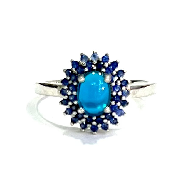 Кольцо с натуральным голубым Опалом и Сапфирами - фото 1 - id-p89218027