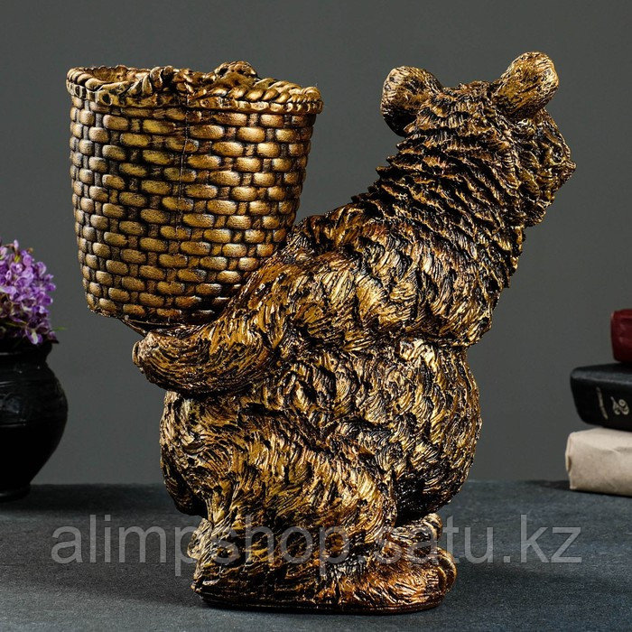 Подставка для зонтов "Медведь с корзиной" 30х23х30см, бронза - фото 3 - id-p115178035