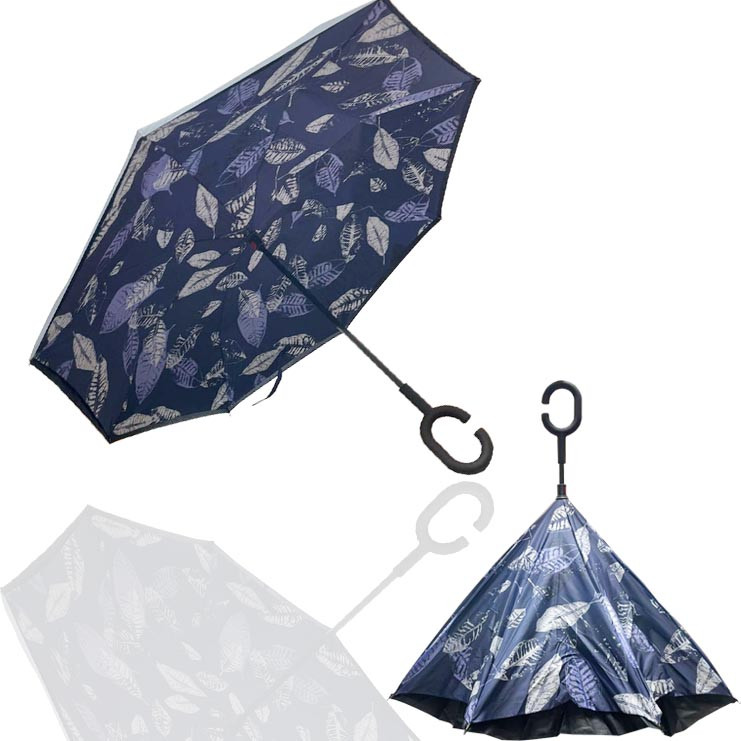 Зонт наоборот перевертыш механический 80 см с листочками