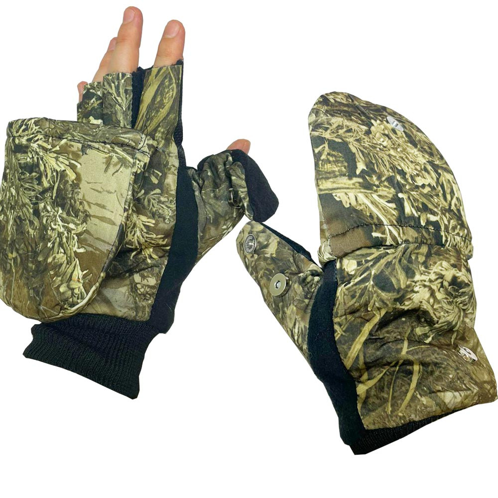 Перчатки варежки для зимней рыбалки камуфляж лиственный лес - фото 1 - id-p115194638