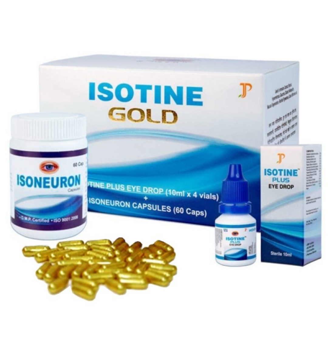 Айсотин Голд набор ( Isotine Gold Jagat Pharma ) Глазные капли 4х10 мл + 60 капсул