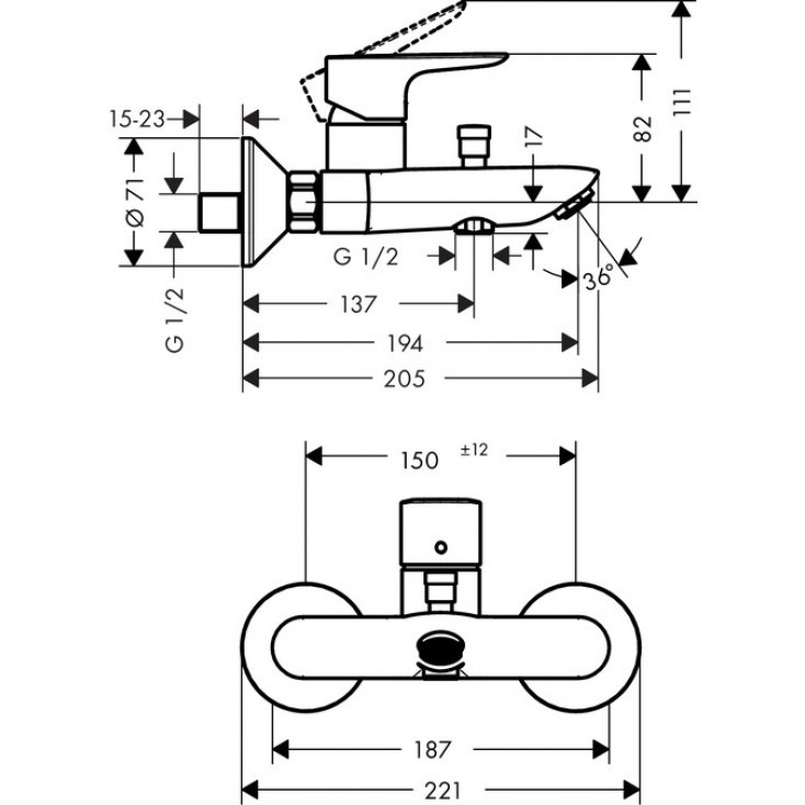 Смеситель для ванны Hansgrohe Talis New E 71740000, хром - фото 2 - id-p115252092