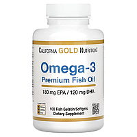 Омега-3, рыбий жир премиального качества, 100 капсул из рыбьего желатина