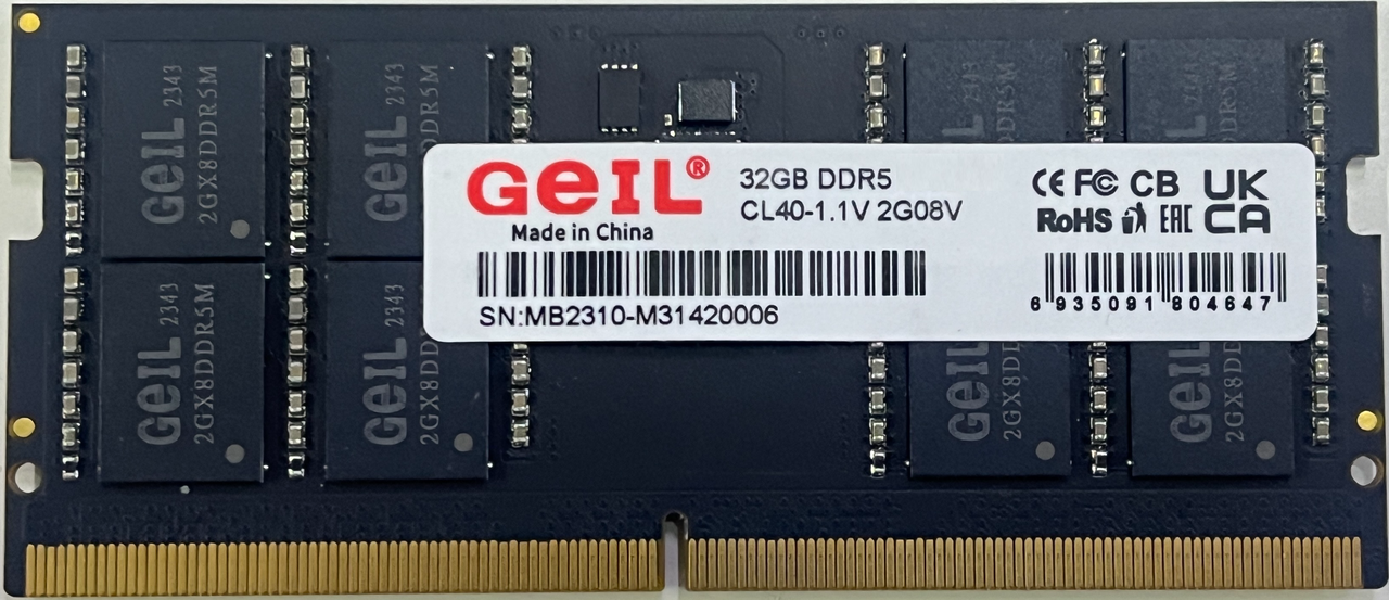 Оперативная память для ноутбука 16GB GEIL 5200MHz DDR5 SO-DIMM PC5-41600 GS516GB5200C42S Bulk