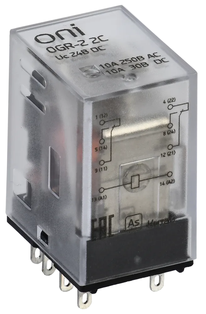 Реле общего назначения OGR-2 2C 10А 24В DC 2 контакта ONI, фото 1
