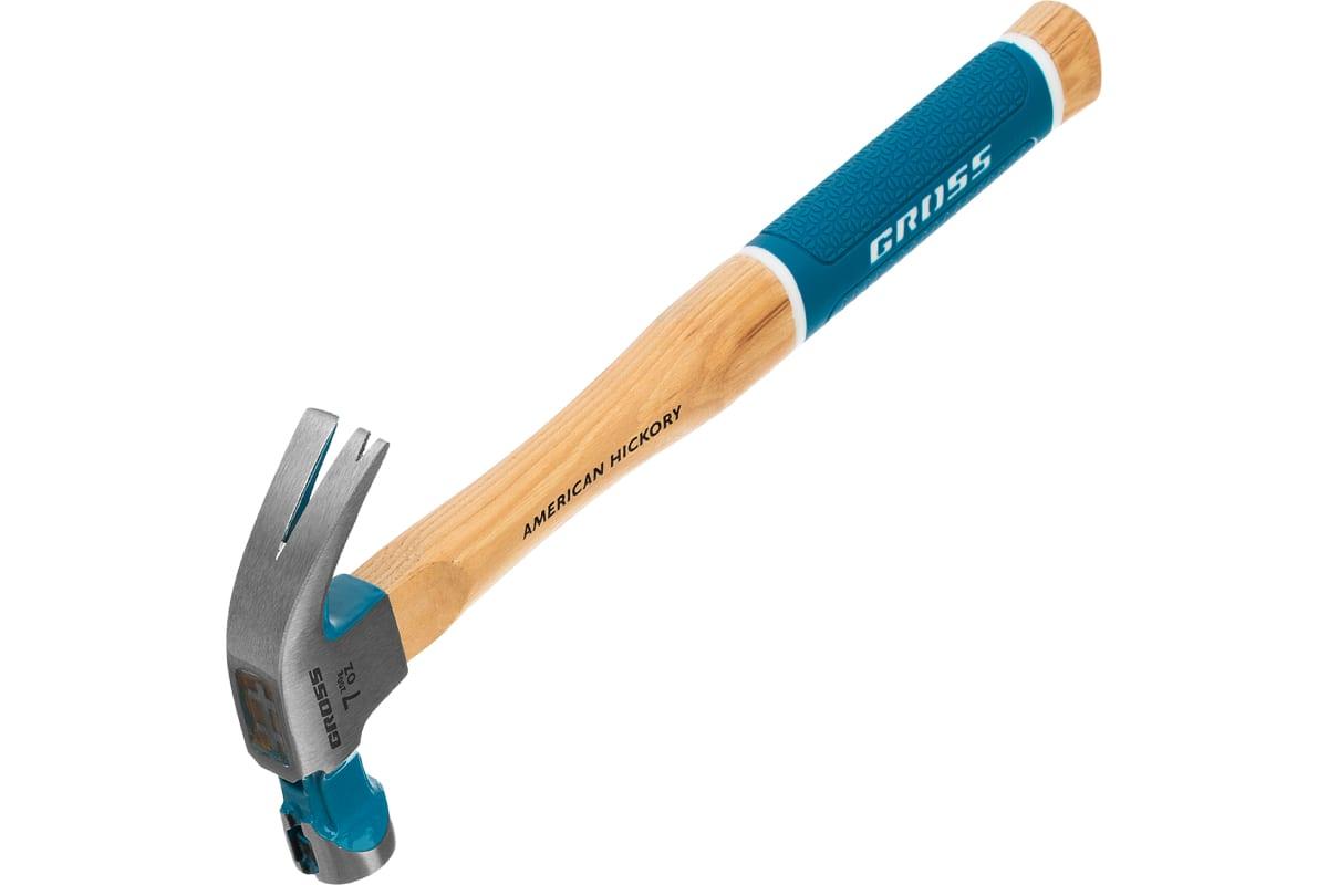Молоток-гвоздодер,200 г, угол 45, магнит, обрезиненная рукоятка AMERICAN HICKORY // GROSS