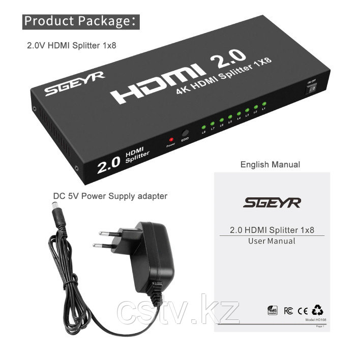 Сплиттер 1х8 HDMI версия 2,0 4К/60Hz YUV 4:4: HDR - фото 4 - id-p115273289