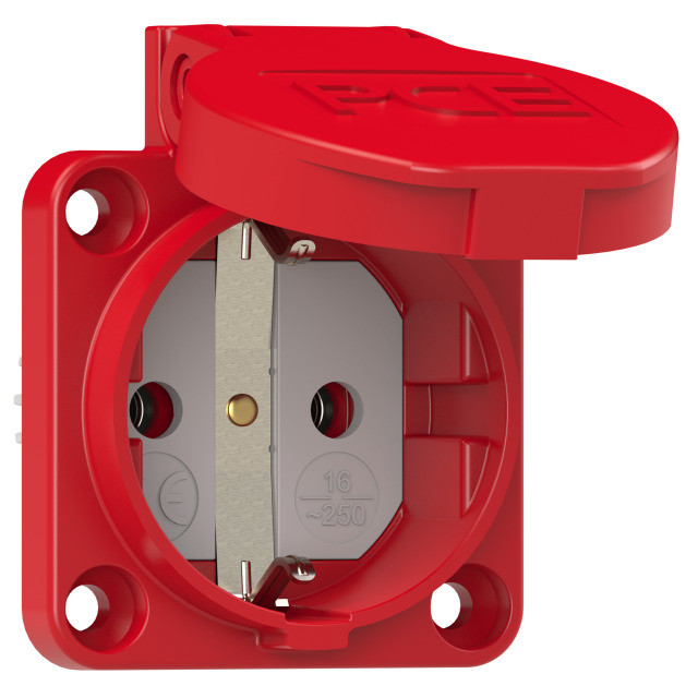 PCE Розетка встраиваемая 16A/250V/2P+E/IP54 подключение сзади 50х50 красная