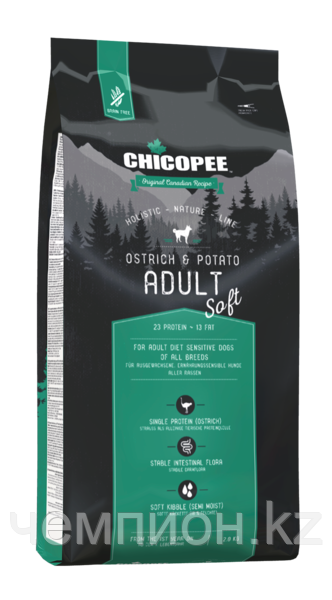 Chicopee HNL Adult Ostrich & Potato, корм для взрослых собак, с мясом страуса и картофелем, уп.2кг.