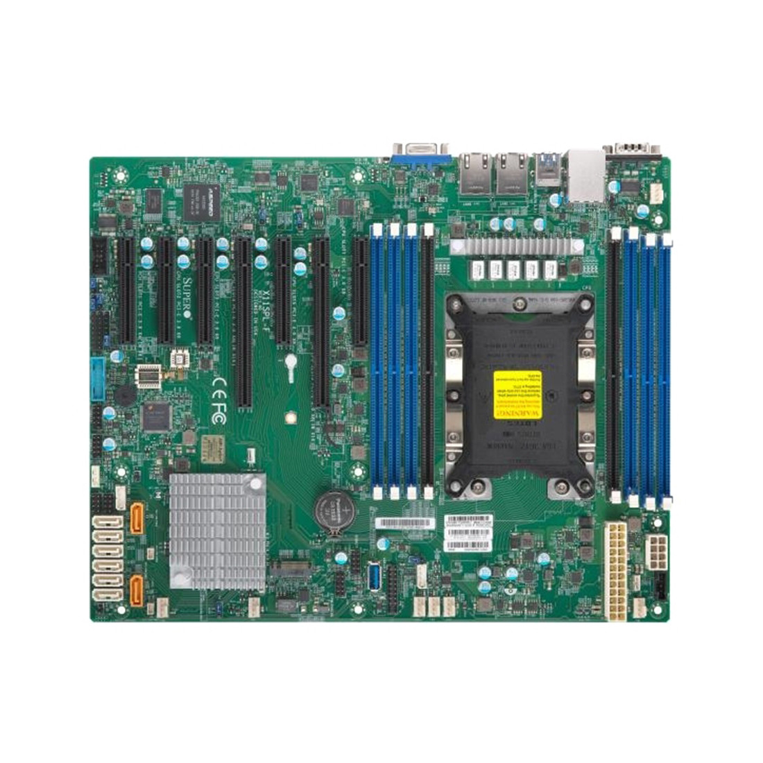 Материнская плата Supermicro X11SPL-F-O, поддерживает процессоры Intel Xeon, ECC память, 10 гигабит Ethernet.