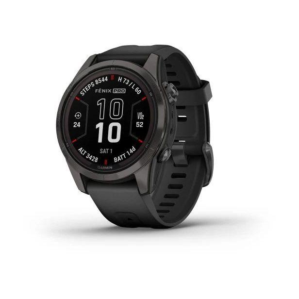 Garmin fenix 7S Pro - Sapphire Solar Edition Smartwatch - Carbon Grey DLC Titanium with Black Band (42mm) - фото 1 - id-p115278996