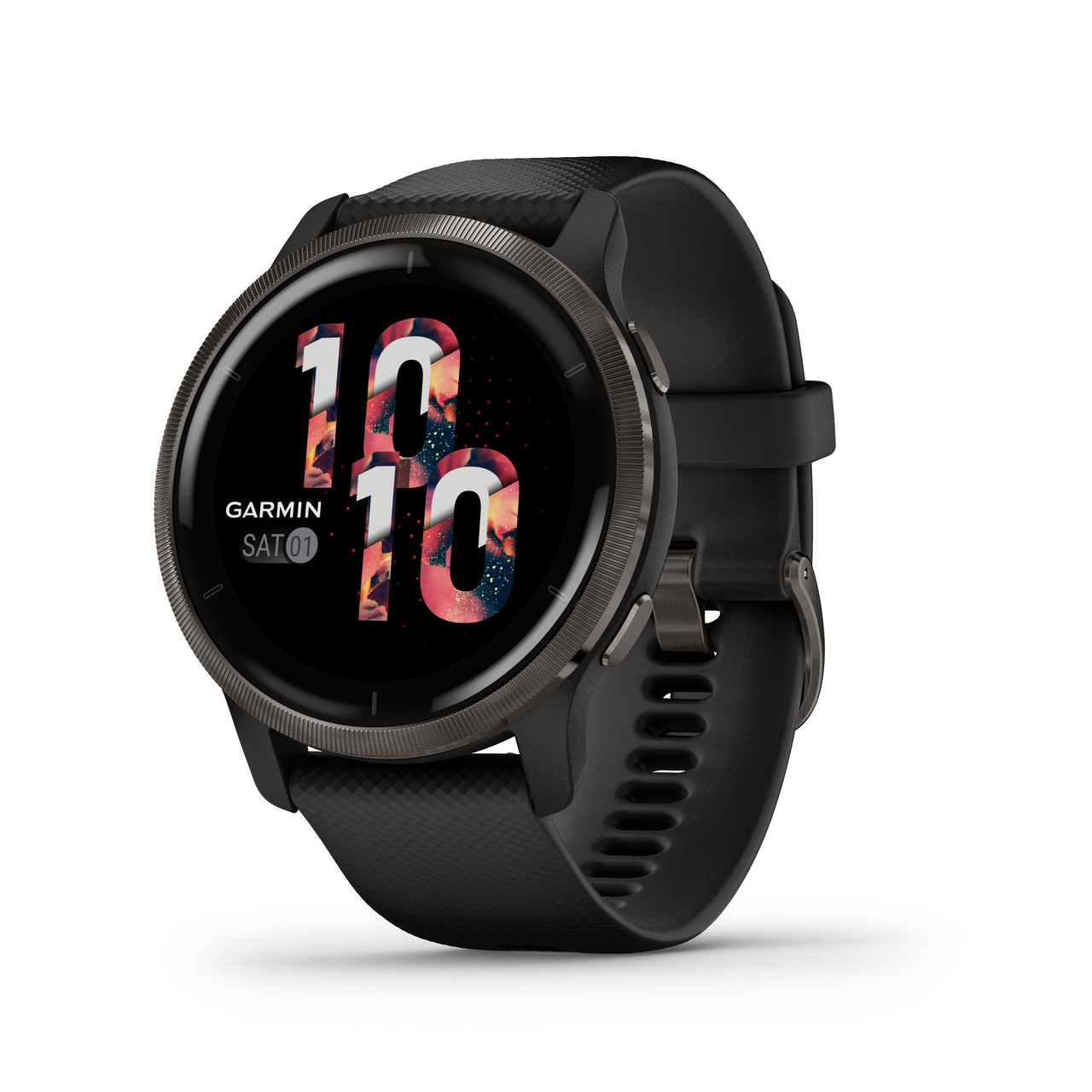 Garmin Venu 2 45mm Slate Stainless Steel Bezel with Black Case & Silicone Band - фото 1 - id-p115279015