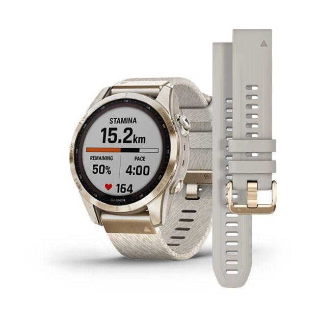 Garmin Fenix 7S Sapphire Solar 42Mm Cream Gold Titanium with Cream Heathered Nylon Band Smartwatch - фото 1 - id-p115279037