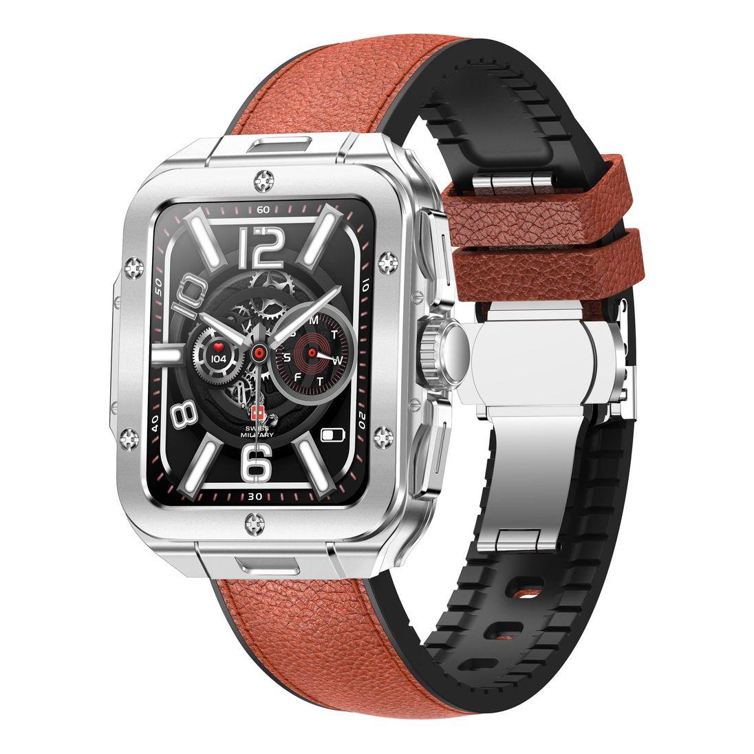 Swiss Military Alps 2 Smartwatch with Silver Frame and Brown Leather Strap - фото 1 - id-p115279040