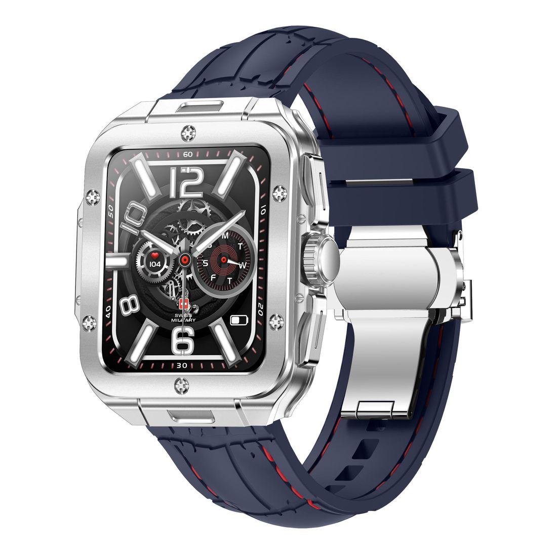 Swiss Military Alps 2 Smartwatch with Silver Frame and Blue Silicon Strap - фото 1 - id-p115279042