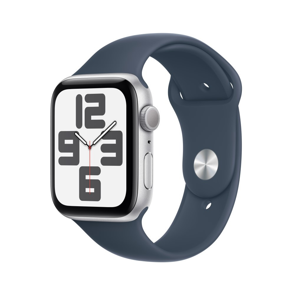 Apple Watch SE (2023) GPS 44mm Silver Aluminium Case with Storm Blue Sport Band - M/L - фото 1 - id-p115279060