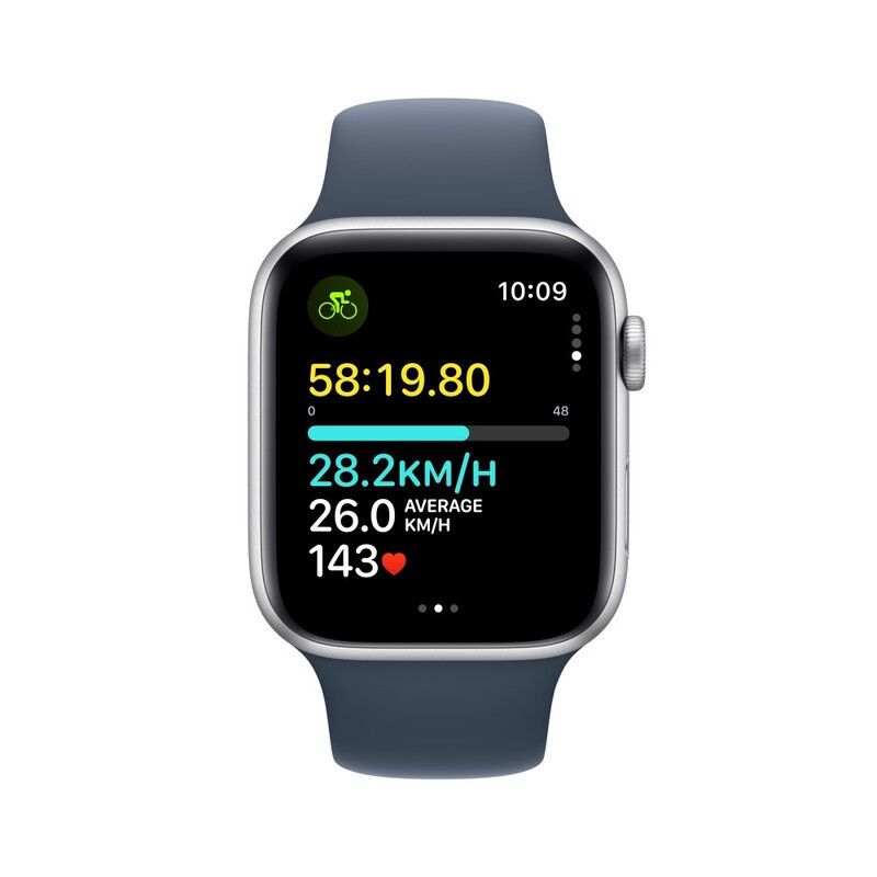Apple Watch SE (2023) GPS 44mm Silver Aluminium Case with Storm Blue Sport Band - M/L - фото 6 - id-p115279060