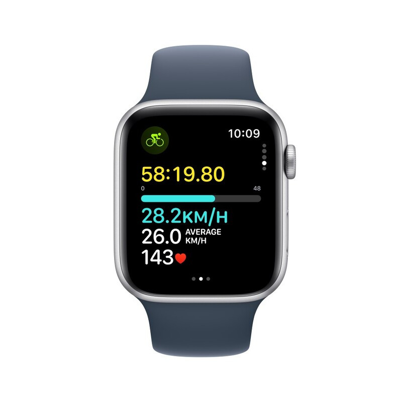 Apple Watch SE (2023) GPS 40mm Silver Aluminium Case with Storm Blue Sport Band - S/M - фото 6 - id-p115279065