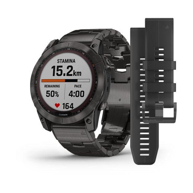 Garmin Fenix 7X Sapphire Solar 51Mm Carbon Grey DLC Titanium with Carbon Grey DLC Vented Titanium Band