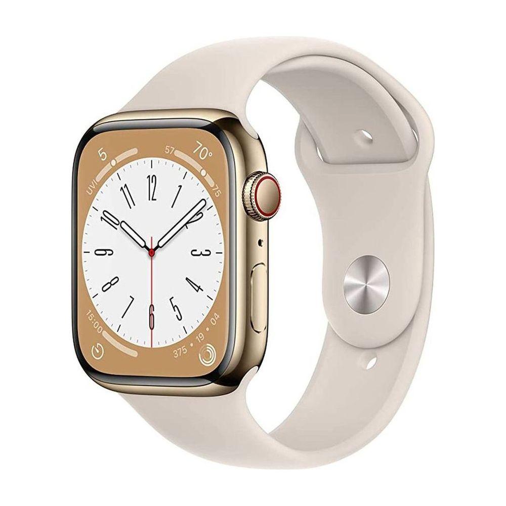 Apple Watch Series 8 GPS + Cellular 45mm Gold Stainless Steel Case with Starlight Sport Band - фото 1 - id-p115279124
