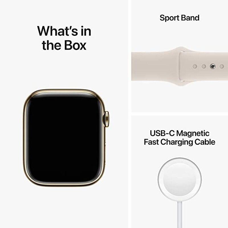 Apple Watch Series 8 GPS + Cellular 45mm Gold Stainless Steel Case with Starlight Sport Band - фото 6 - id-p115279124