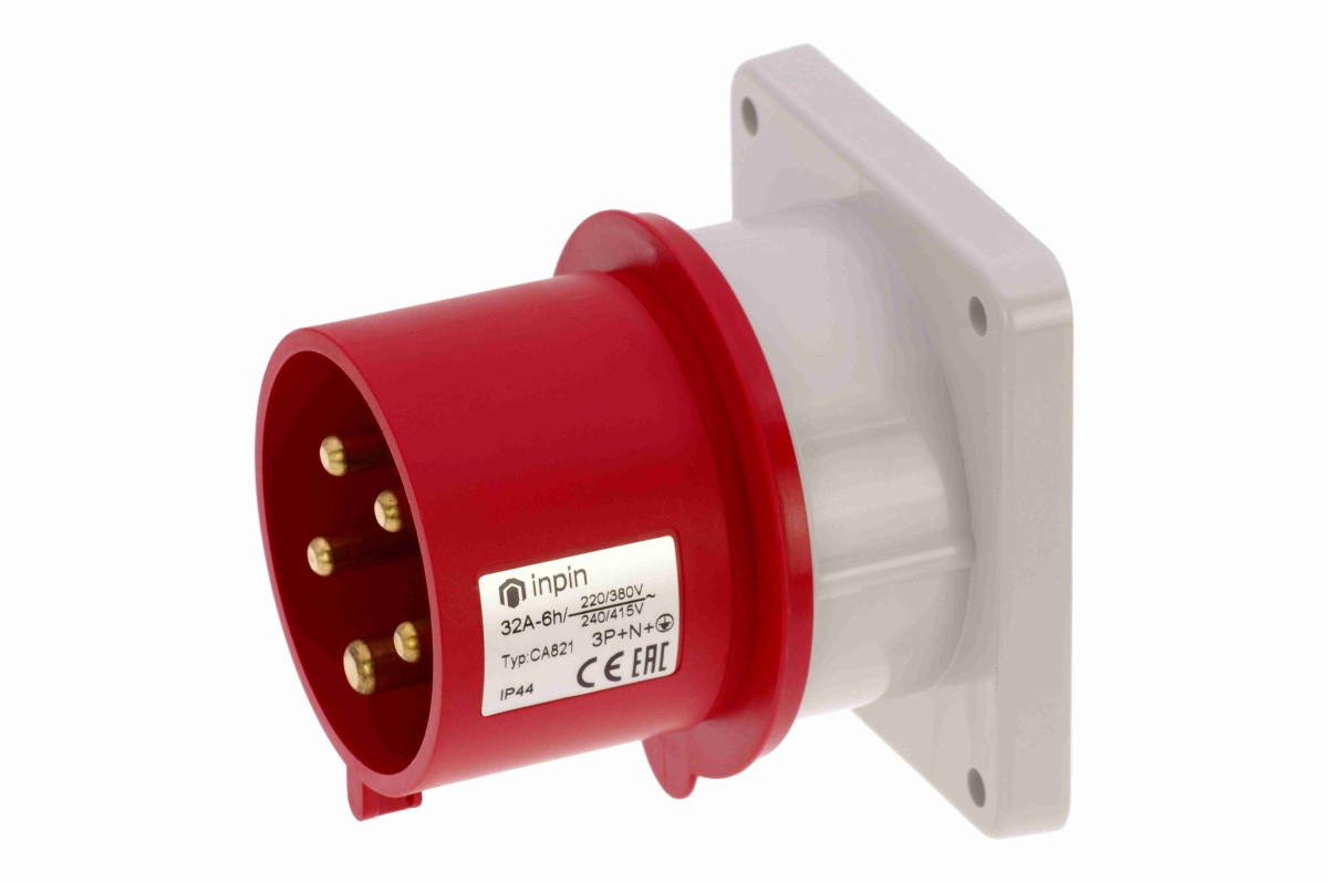 CA821 INPIN Вилка встраиваемая 32A/400V/3P+N+E/IP44 фланец 86x86