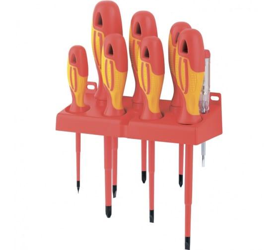 Набор отверток диэлектрических до 1000 В + тестер, 8 шт., PH + SL, CrMo, 2к рукоятка// Gross
