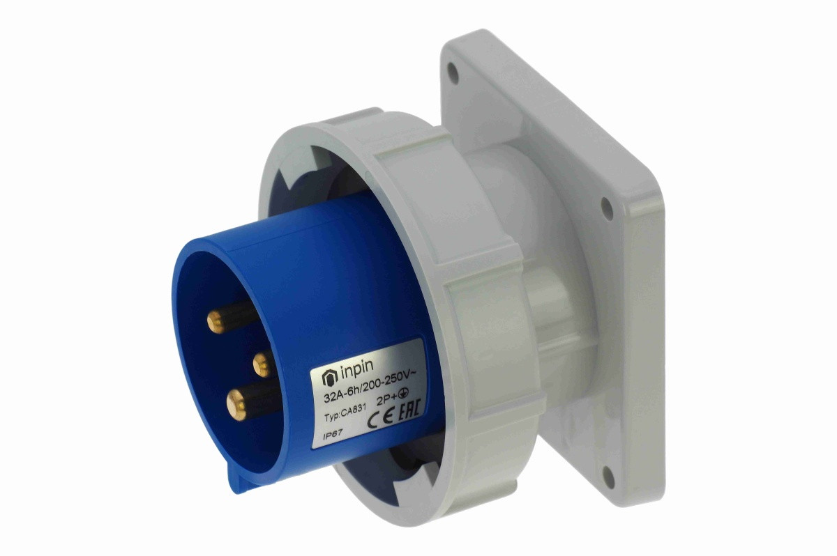 CA831 INPIN Вилка встраиваемая 32A/230V/1P+N+E/IP67 фланец 86x86