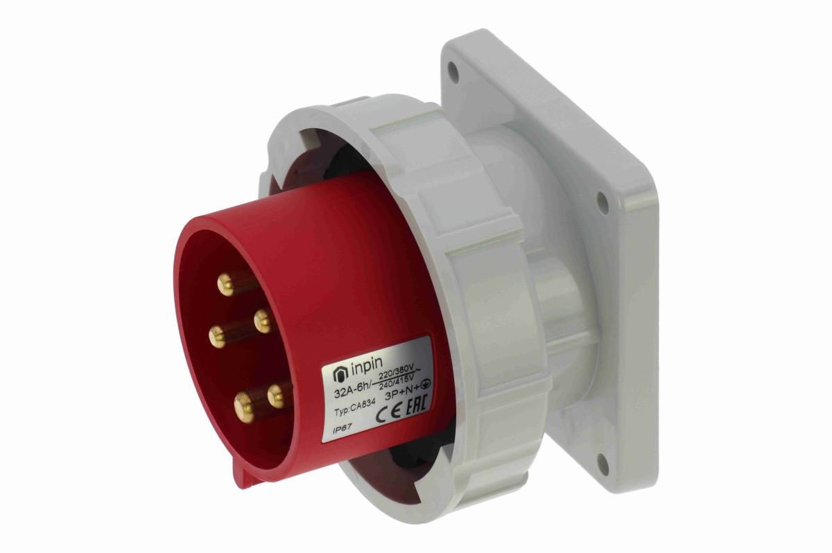 CA834 INPIN Вилка встраиваемая 32A/400V/3P+N+E/IP67 фланец 86x86