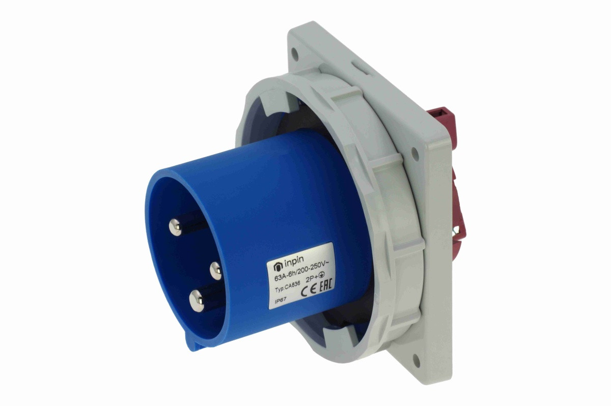 CA836 INPIN Вилка встраиваемая 63A/230V/1P+N+E/IP67 фланец 106x110