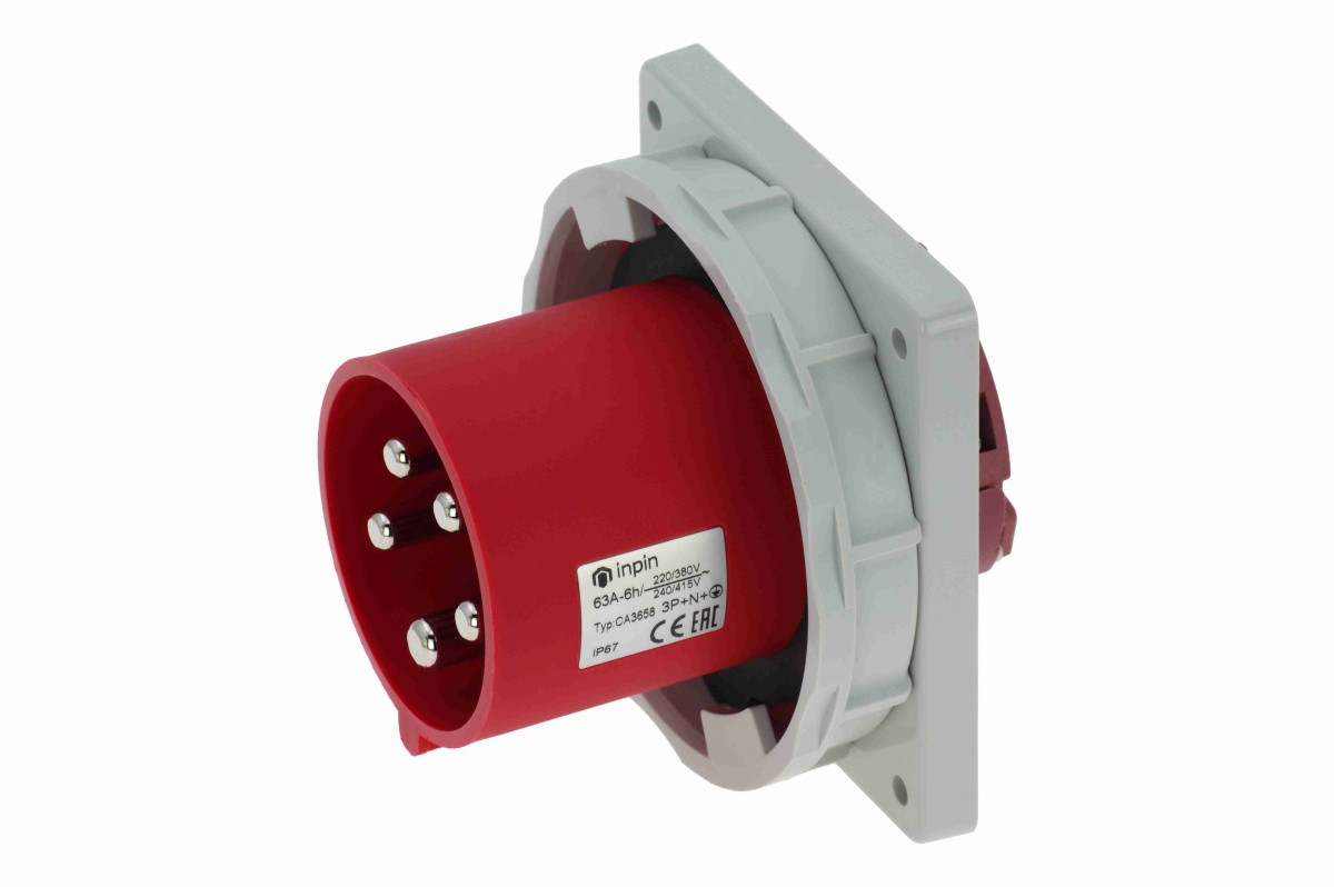 CA3658 INPIN Вилка встраиваемая 63A/400V/3P+N+E/IP67 фланец 106x110