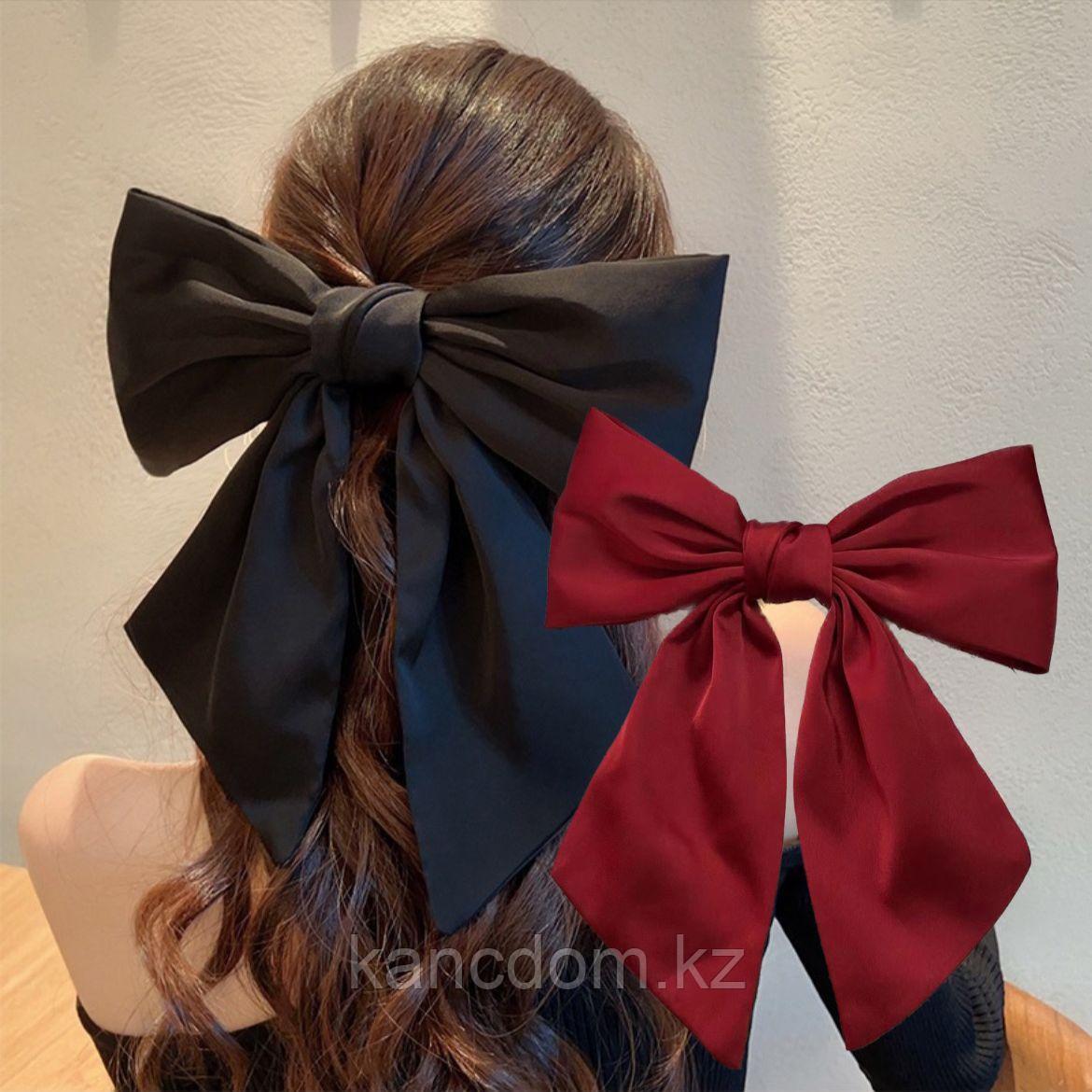 Заколка для волос "Bow" атлас, бордовый