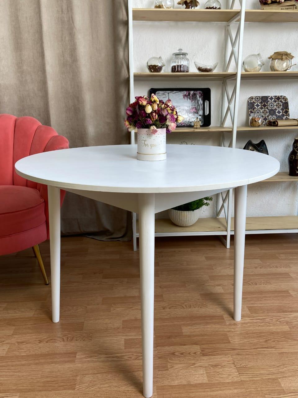 Круглый стол Белый с прямыми ножками диаметр 90см - фото 1 - id-p115304196