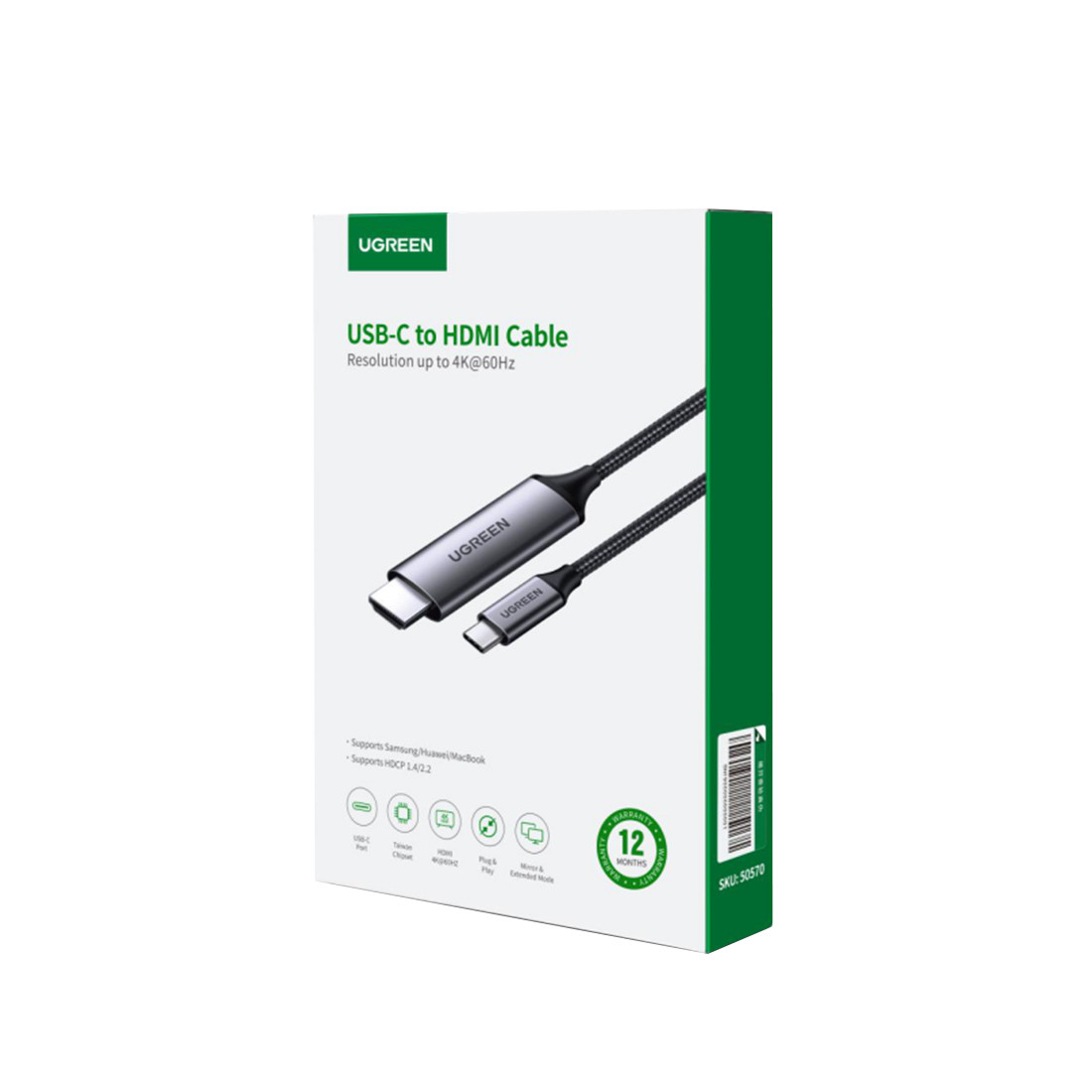 Кабель Ugreen MM142 USB Type-C к HDMI, интерфейсный, длиной 1 метр - фото 2 - id-p115310373