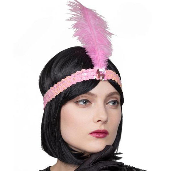 Повязка с пером в стиле Гэтсби розовая
