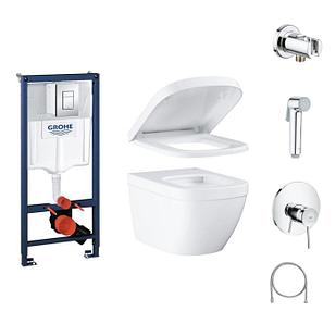 Набор GROHE: подвесной унитаз Euro с сиденьем + система инсталляции с панелью смыва + гигиенический душ скрыто